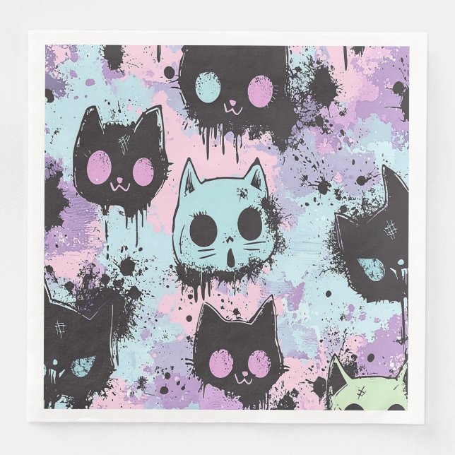 Cute Kawaii Pastel Goth Patchwork Creepy Cat Pappersservett (Framsida)