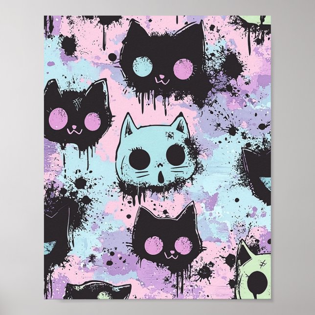 Cute Kawaii Pastel Goth Patchwork Creepy Cat Poster (Framsidan)