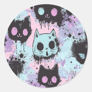 Cute Kawaii Pastel Goth Patchwork Creepy Cat Runt Klistermärke