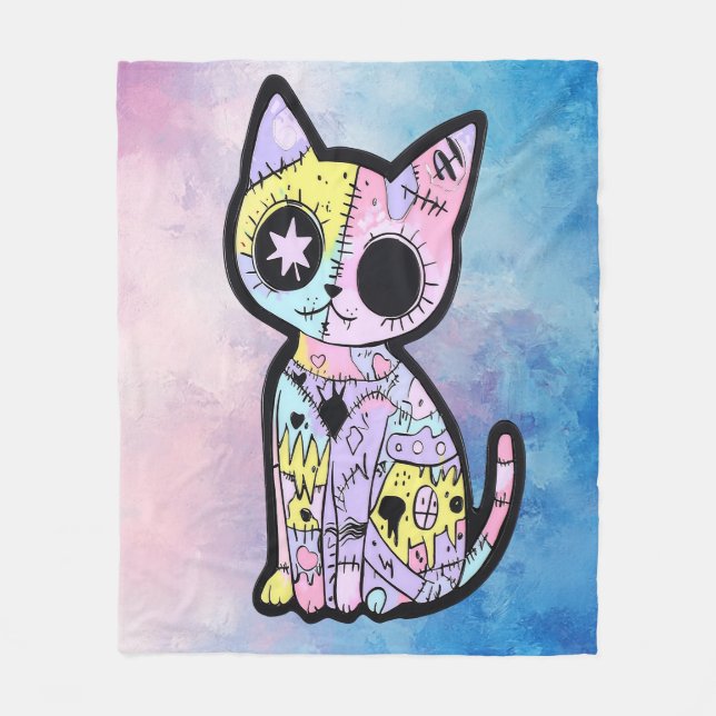 Cute Kawaii Pastel Goth Patchwork Gothic Creepy Fleecefilt (Framsidan)