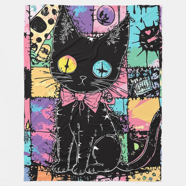Cute Kawaii Pastel Goth Patchwork Gothic Creepy Fleecefilt (Framsidan)