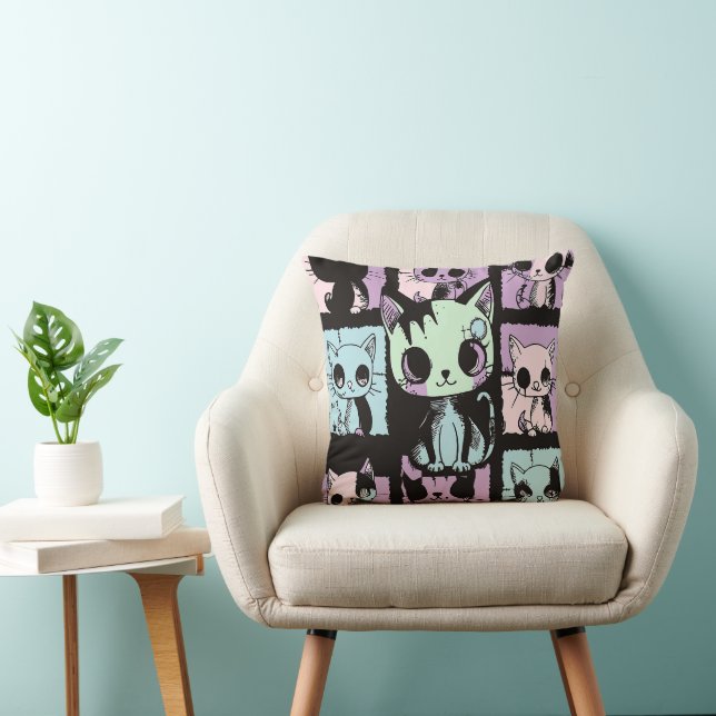Cute Kawaii Pastel Goth Patchwork Gothic Creepy Kudde (Stol)