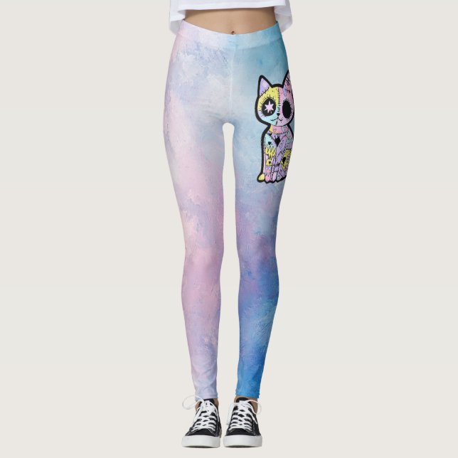 Cute Kawaii Pastel Goth Patchwork Gothic Creepy Leggings (Framsida)