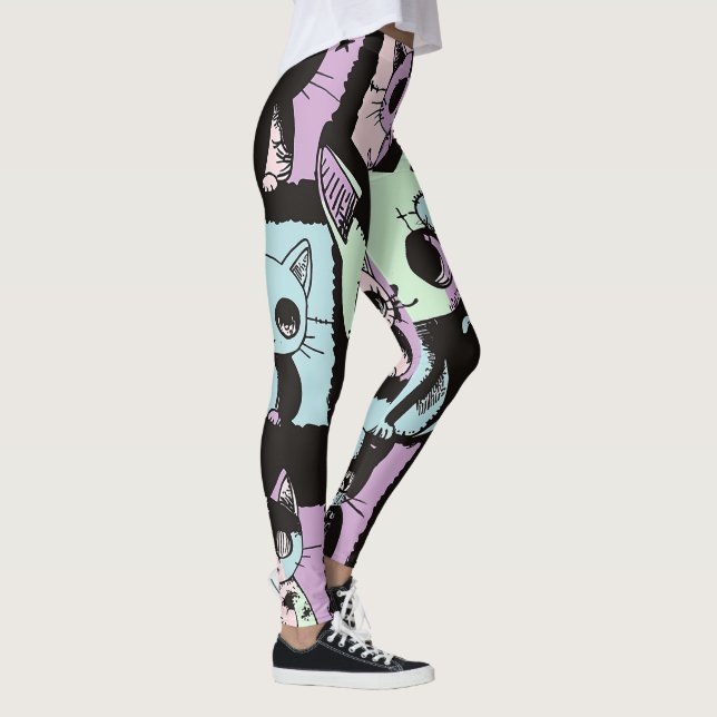 Cute Kawaii Pastel Goth Patchwork Gothic Creepy Leggings (Höger)