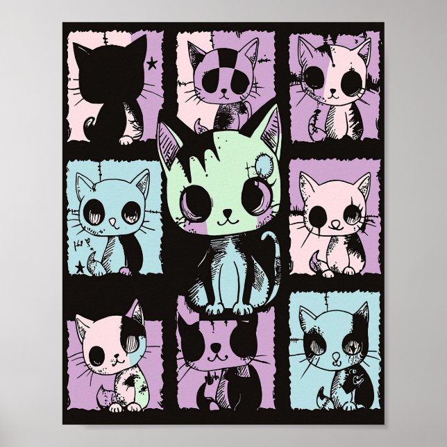 Cute Kawaii Pastel Goth Patchwork Gothic Creepy Poster (Framsidan)