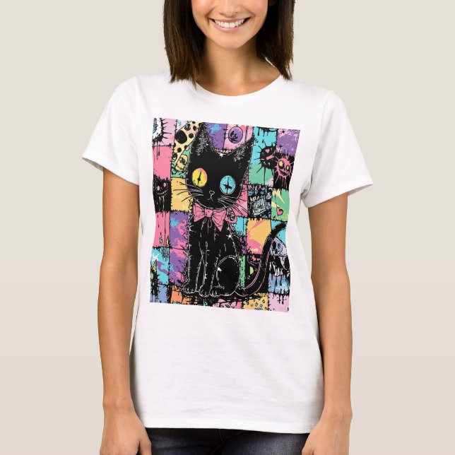 Cute Kawaii Pastel Goth Patchwork Gothic Creepy T Shirt (Framsida)