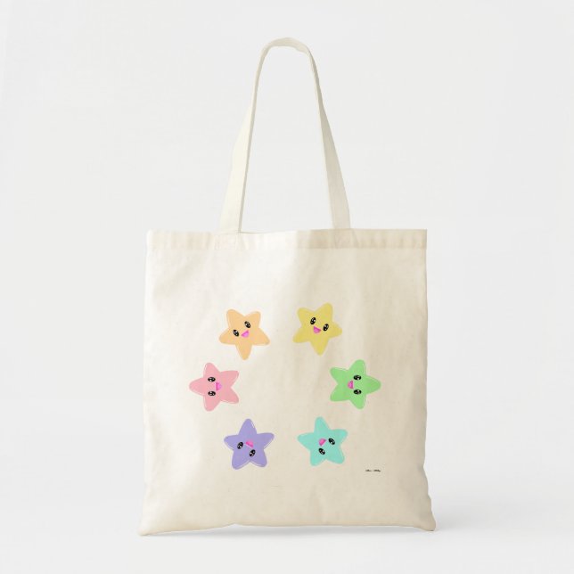 Cute Kawaii Pastel Rainbow Circular Stars Mönster Tygkasse (Framsidan)