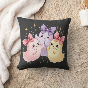 Cute Kawaii Pastel Spöken med Sparkly Bows Kudde