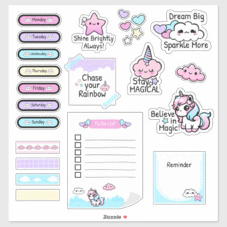 Cute Kawaii Pastel Unicorn Planner Sticker Lakan Klistermärken
