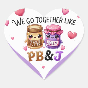 Cute Kawaii Peanut Butter and Jelly Hjärtformat Klistermärke