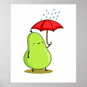 Cute Kawaii Pear med paraply Poster