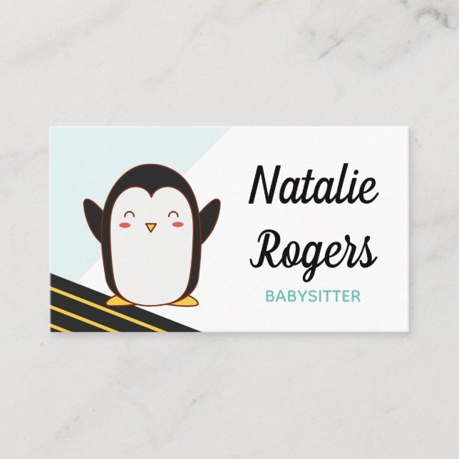 Cute Kawaii Penguin Babyvvakt Nanny Daycare Kids Visitkort (Framsida)