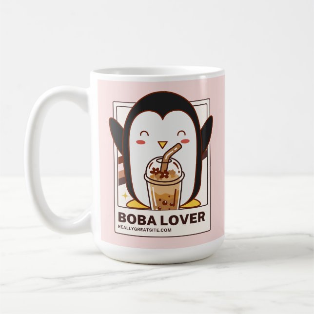 Cute Kawaii Penguin Boba Älskare Kaffemugg (Vänster)