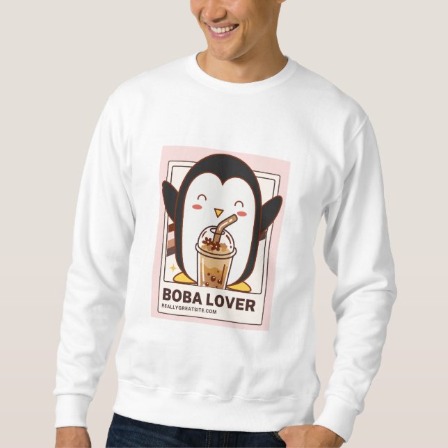 Cute Kawaii Penguin Boba Älskare Lång Ärmad Tröja (Framsida)