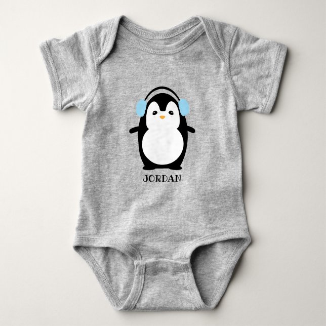 Cute Kawaii Penguin Illustration Personlig baby T Shirt (Framsida)