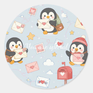 Cute Kawaii Penguin Love Mail Pattern Runt Klistermärke