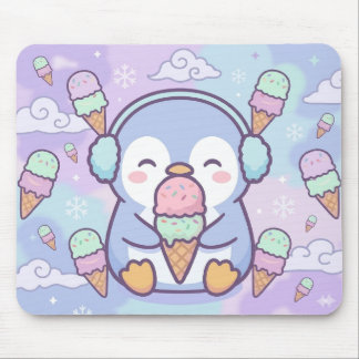 Cute Kawaii Penguin with Ice Cream Mouse Pad Musmatta