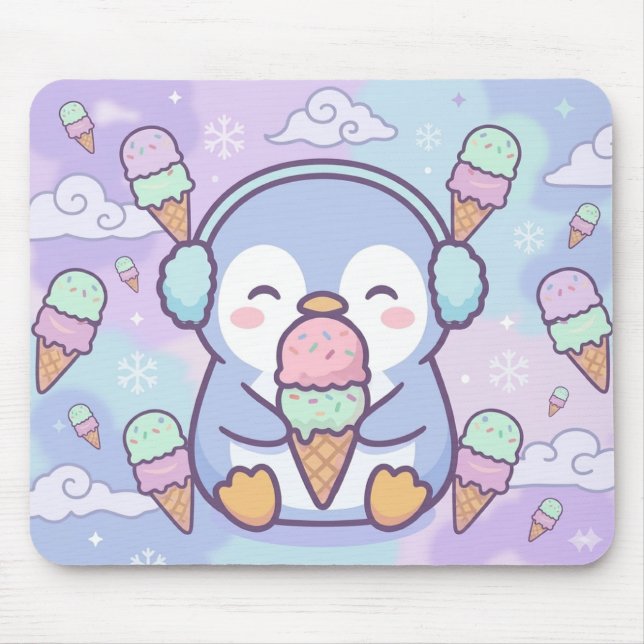 Cute Kawaii Penguin with Ice Cream Mouse Pad Musmatta (Framsidan)