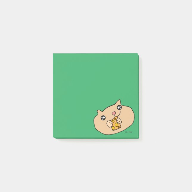 Cute Kawaii Pet Hamster Animal Grönt Sticky Post-it Block (Framsida)