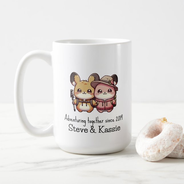 Cute Kawaii Pika Couple Adventvent Tillsammans Kaffemugg (Med munk)