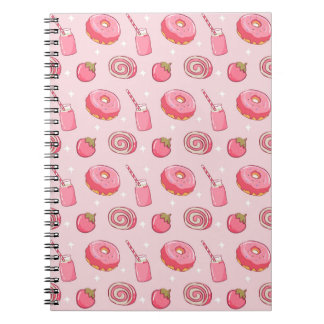 Cute Kawaii Pink Aesthetic Foods Seamless Pattern Anteckningsbok