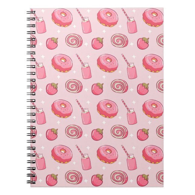 Cute Kawaii Pink Aesthetic Foods Seamless Pattern Anteckningsbok (Framsidan)