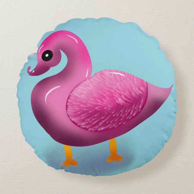 Cute Kawaii Pink Duck & Hearts Nursery Art Rund Kudde (Framsidan)