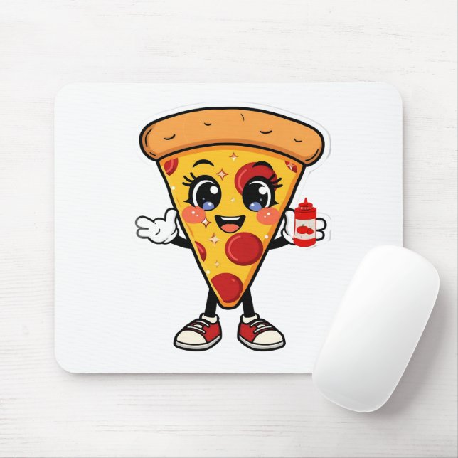 Cute Kawaii Pizza Cartoon Mousepad Musmatta (Med mus)