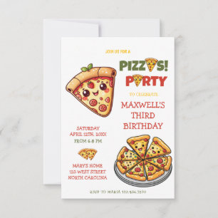 Cute Kawaii Pizza Party barns födelsedag Inbjudningar