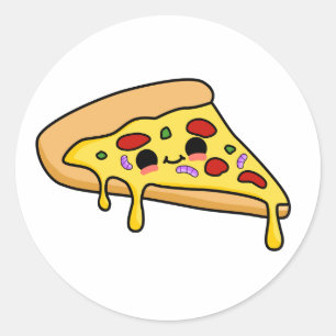 Cute Kawaii Pizza-segmentet Runt Klistermärke