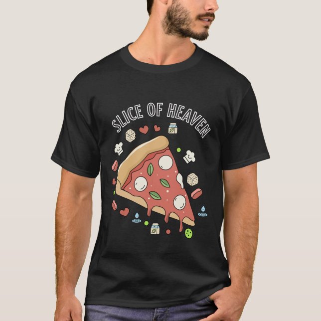 Cute Kawaii Pizza Slice - "Segce of Heaven" Foodie T Shirt (Framsida)