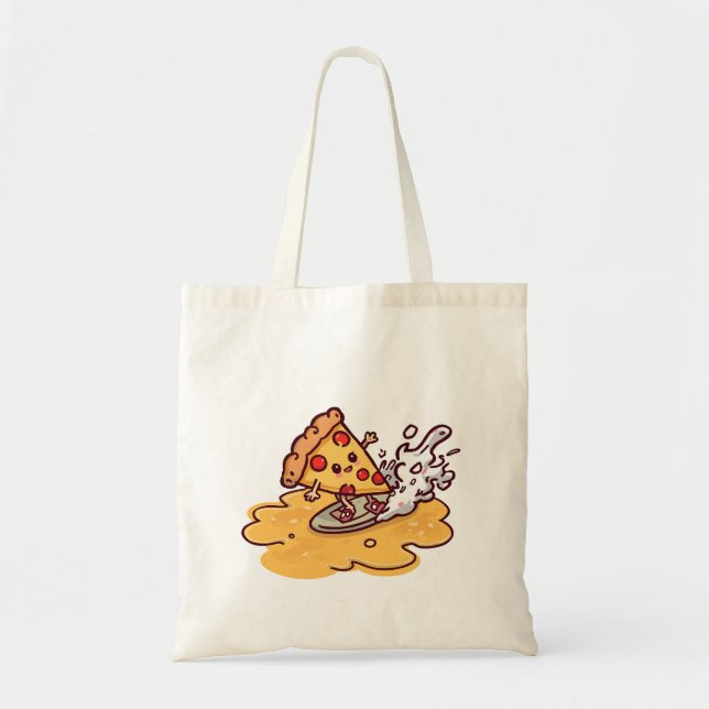 Cute Kawaii Pizza Tote Bag Funny Cheesy Food  Tygkasse (Framsidan)