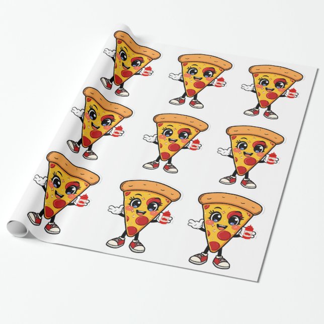 Cute Kawaii Pizza Wrapping Paper for Kids Birthday Presentpapper (Utrullad)