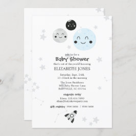 Cute Kawaii Planet och Måne Baby Shower Inbjudningar