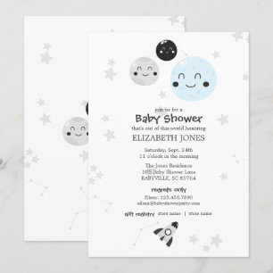 Cute Kawaii Planet och Måne Baby Shower Inbjudningar
