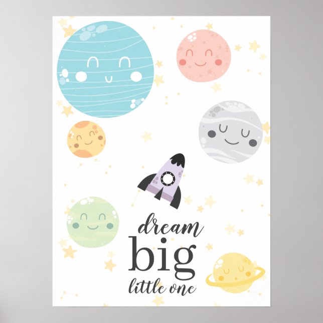 Cute Kawaii Planets Dream Big Little One Poster (Framsidan)