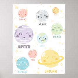 Cute Kawaii Planets Rymden Barn Poster