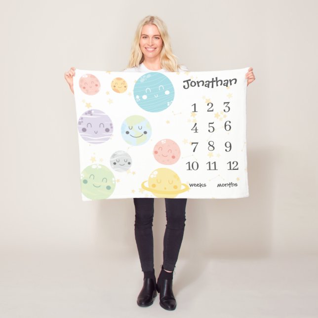 Cute Kawaii Planets Stars Baby Milestone Fleecefilt (På plats)