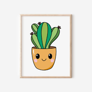 Cute Kawaii Poged Cactus Plant Art Poster
