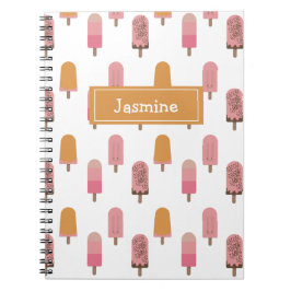 Cute Kawaii Popsicle Iced Pops Lolly Rosa Monogram Anteckningsbok