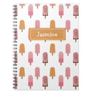 Cute Kawaii Popsicle Iced Pops Lolly Rosa Monogram Anteckningsbok
