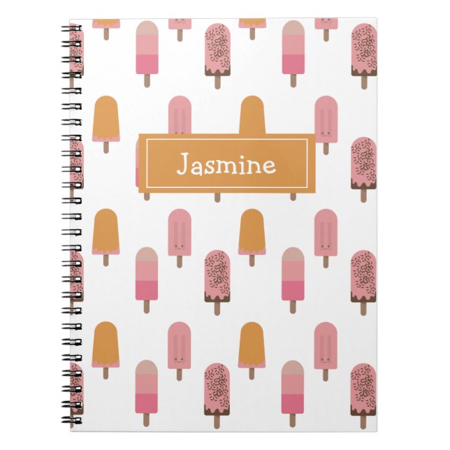 Cute Kawaii Popsicle Iced Pops Lolly Rosa Monogram Anteckningsbok (Framsidan)