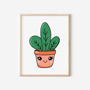 Cute Kawaii Poted Snake Plant Art Poster