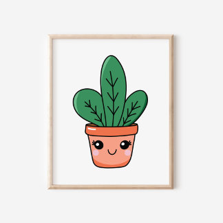 Cute Kawaii Poted Snake Plant Art Poster