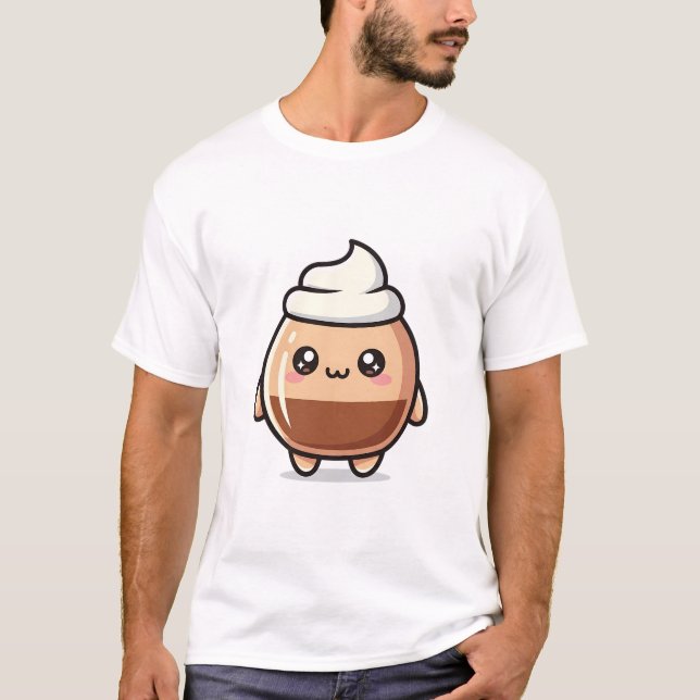 Cute Kawaii Pudding – Adorable Dessert Character T Shirt (Framsida)