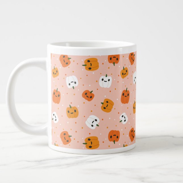 Cute Kawaii Pumpkin Ansikte Mönster Jumbo Mugg (Vänster)