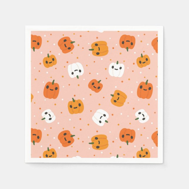 Cute Kawaii Pumpkin Ansikte Mönster Pappersservett (Framsidan)