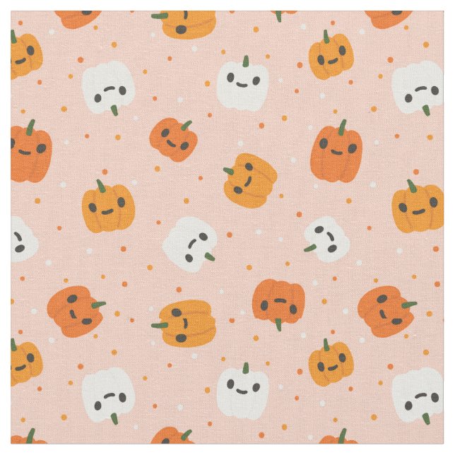 Cute Kawaii Pumpkin Ansikte Mönster Tyg (Närbild)
