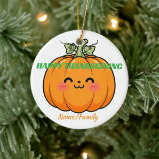 Cute Kawaii Pumpkin Face - Thanksgiving Julgransprydnad Keramik