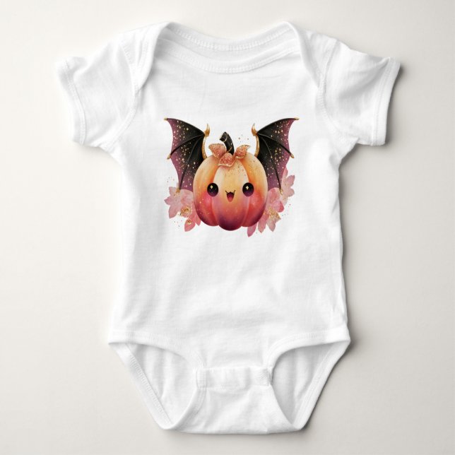 Cute Kawaii Pumpkin Fladdermus Halloween T Shirt (Framsida)